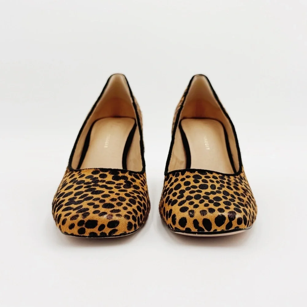 Anthropologie Leopard Print Block Heel Pumps in Tan and Black